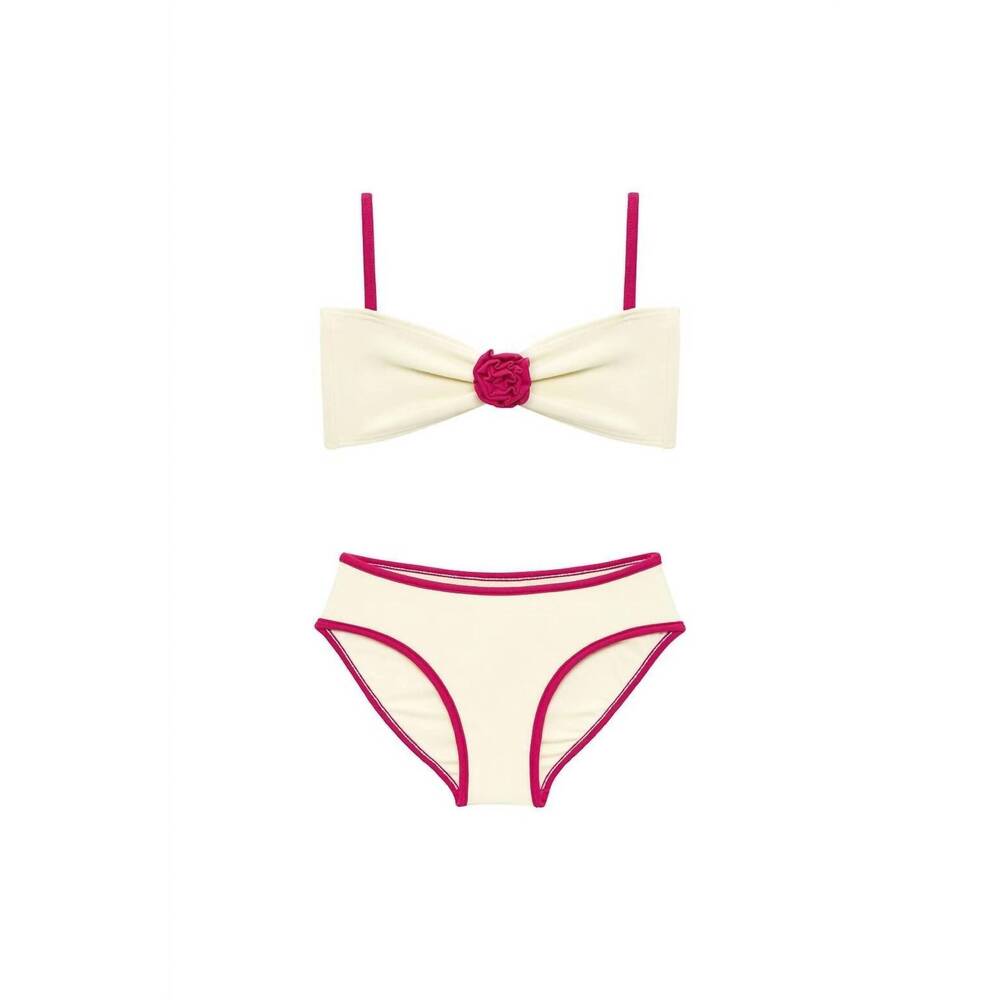 NEW MONTCE girl's mini rosa and lulu bikini set in cream raspberry binded
